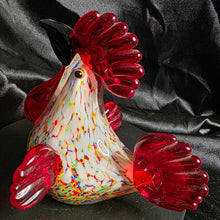 Load image into Gallery viewer, Vintage Murano-Style Art Glass Rooster Figurine - 6&quot; Confetti Splatter Chicken Paperweight

