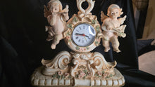Load image into Gallery viewer, Vintage Cherub Mantel Clock – Ornate Rococo Floral Table Clock with Dual Angels and Roman Numerals

