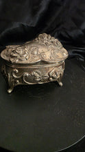 Load image into Gallery viewer, Vintage Japanese Art Nouveau Rose Metal Jewelry Box, Silver-Tone Trinket Casket
