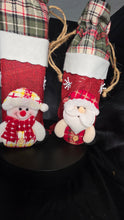 将图片加载到图库查看器，Christmas Wine Bottle Gift Bag Set – Santa &amp; Snowman Plaid Drawstring Holders | Festive Holiday Bottle Covers (Set of 2)

