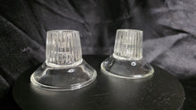 将图片加载到图库查看器，Vintage Reversible Ribbed Glass Candle Holders – Set of 2 | Mid-Century Clear Pressed Glass Dual-Use Taper &amp; Tealight Holders
