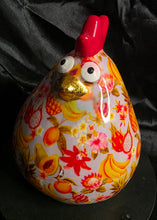 Load image into Gallery viewer, Vintage Pomme Pidou Ceramic Chicken Piggy Bank - Tropical Fruit Pattern Money Bank
