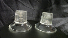 将图片加载到图库查看器，Vintage Reversible Ribbed Glass Candle Holders – Set of 2 | Mid-Century Clear Pressed Glass Dual-Use Taper &amp; Tealight Holders
