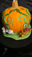 将图片加载到图库查看器，PartyLite “Pumpkin Patch Cottage” Ceramic Tealight Holder – Retired Collectible Autumn Pumpkin House with Original Box
