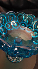 Load image into Gallery viewer, Vintage Viking Bluenique 1968 Compote Bowl - Turquoise Blue Glass Elegance
