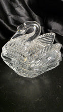 Load image into Gallery viewer, Vintage Lead Crystal Swan Trinket Box - Elegant Clear Glass with Etched Wings Made in Taiwan

