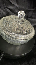 将图片加载到图库查看器，Vintage AVON Pressed Glass Covered Dish | 1970s Clear Crystal Vanity Jar or Candy Bowl with Lid
