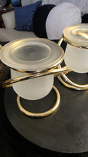 将图片加载到图库查看器，PartyLite Gemini Duo Gold Votive Candle Holders | Frosted Glass Interlocking Rings | Elegant Home Decor
