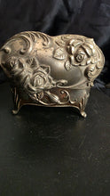 Load image into Gallery viewer, Vintage Japanese Art Nouveau Rose Metal Jewelry Box, Silver-Tone Trinket Casket
