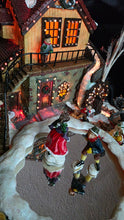 Load image into Gallery viewer, Fiber-Optic Winter Mill Scene — Animated Skaters, Waterwheel &amp; Music
