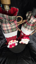 将图片加载到图库查看器，Christmas Wine Bottle Gift Bag Set – Santa &amp; Snowman Plaid Drawstring Holders | Festive Holiday Bottle Covers (Set of 2)
