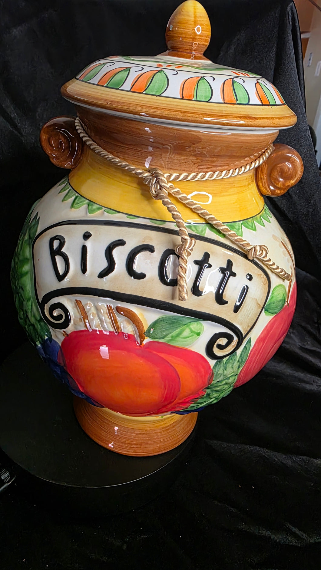 Nonni’s Biscotti Cookie Jar | Vintage Hand-Painted Ceramic Tuscan Kitchen Canister – 12” Tall