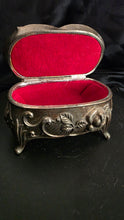 Load image into Gallery viewer, Vintage Japanese Art Nouveau Rose Metal Jewelry Box, Silver-Tone Trinket Casket
