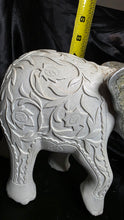 गैलरी व्यूवर में इमेज लोड करें, Vintage Ceramic Elephant Figurine - Floral Engraved Lucky Trunk Up Decor
