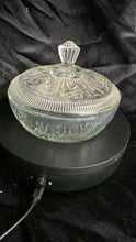 将图片加载到图库查看器，Vintage AVON Pressed Glass Covered Dish | 1970s Clear Crystal Vanity Jar or Candy Bowl with Lid
