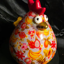 Load image into Gallery viewer, Vintage Pomme Pidou Ceramic Chicken Piggy Bank - Tropical Fruit Pattern Money Bank
