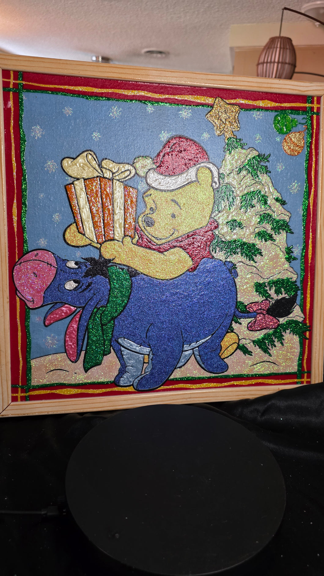 Winnie-the-Pooh & Eeyore Holiday Glitter Art — Framed 17