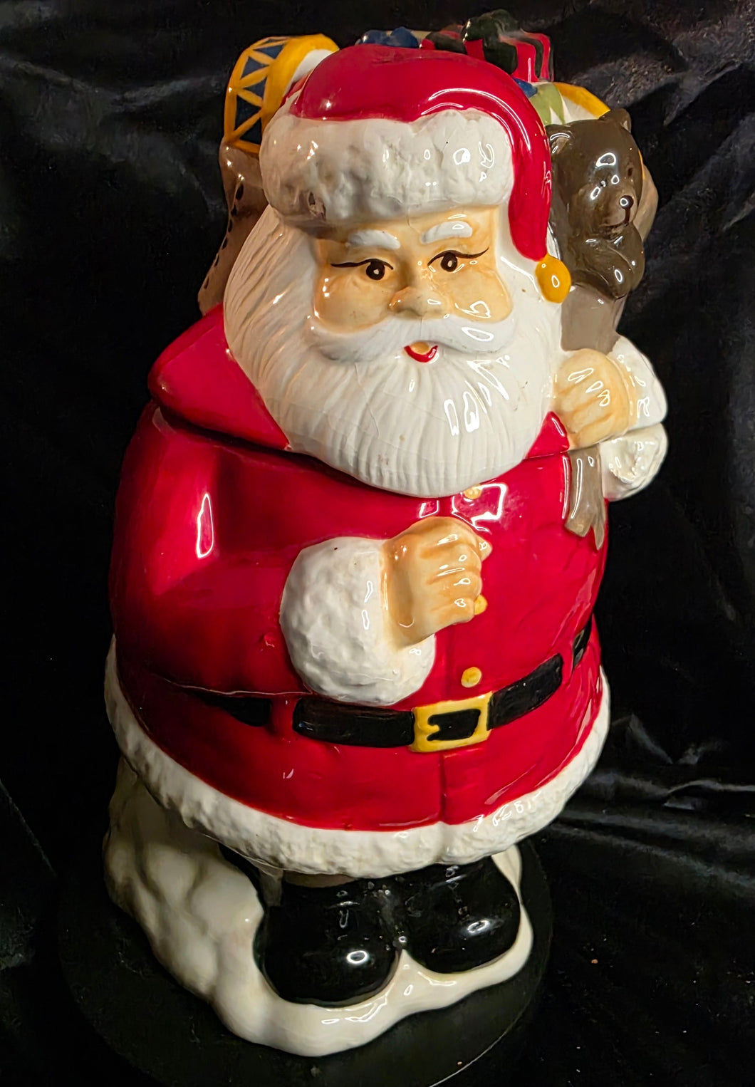Vintage Santa Claus Cookie Jar with Toy Sack - Christmas Holiday Canister