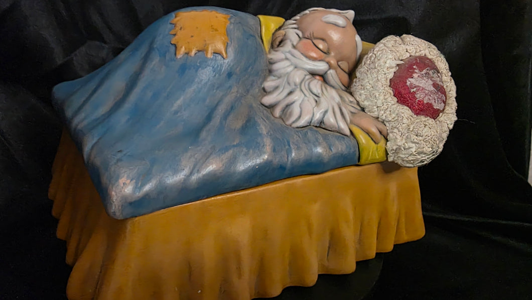 Vintage Mid-Century Sleeping Santa Claus Cookie Jar / Candy Dish – Hand-Painted Ceramic by Alberta’s Molds (1950s)