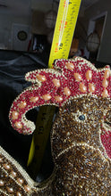गैलरी व्यूवर में इमेज लोड करें, Vintage Hand-Beaded Rooster Figurine - 15&quot; Tall Gold &amp; Red Beaded Chicken Sculpture
