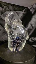 Load image into Gallery viewer, Vintage Italian Murano Art Glass Elephant Paperweight with Bullicante Bubbles - Trunk Up Figurine
