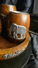 将图片加载到图库查看器，Handcrafted Thai Elephant Tea Light Holder Set with Tray | Artisanal Mango Wood &amp; Pewter Candle Decor

