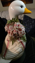 Load image into Gallery viewer, Large Ceramic Goose Sculpture – 18″ Tall White Crackle-Glaze Waterfowl with Ribbon Décor
