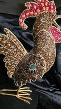गैलरी व्यूवर में इमेज लोड करें, Vintage Hand-Beaded Rooster Figurine - 15&quot; Tall Gold &amp; Red Beaded Chicken Sculpture
