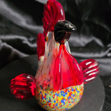 Load image into Gallery viewer, Vintage Murano-Style Art Glass Rooster Figurine - 6&quot; Confetti Splatter Chicken Paperweight
