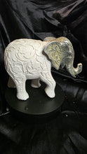 गैलरी व्यूवर में इमेज लोड करें, Vintage Ceramic Elephant Figurine - Floral Engraved Lucky Trunk Up Decor
