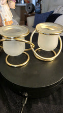将图片加载到图库查看器，PartyLite Gemini Duo Gold Votive Candle Holders | Frosted Glass Interlocking Rings | Elegant Home Decor
