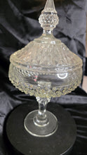 Load image into Gallery viewer, Vintage Indiana Glass Diamond Point Covered Compote – Footed Pedestal Candy Dish – Clear Pressed Glass 1960s Mid-Century Elegance

