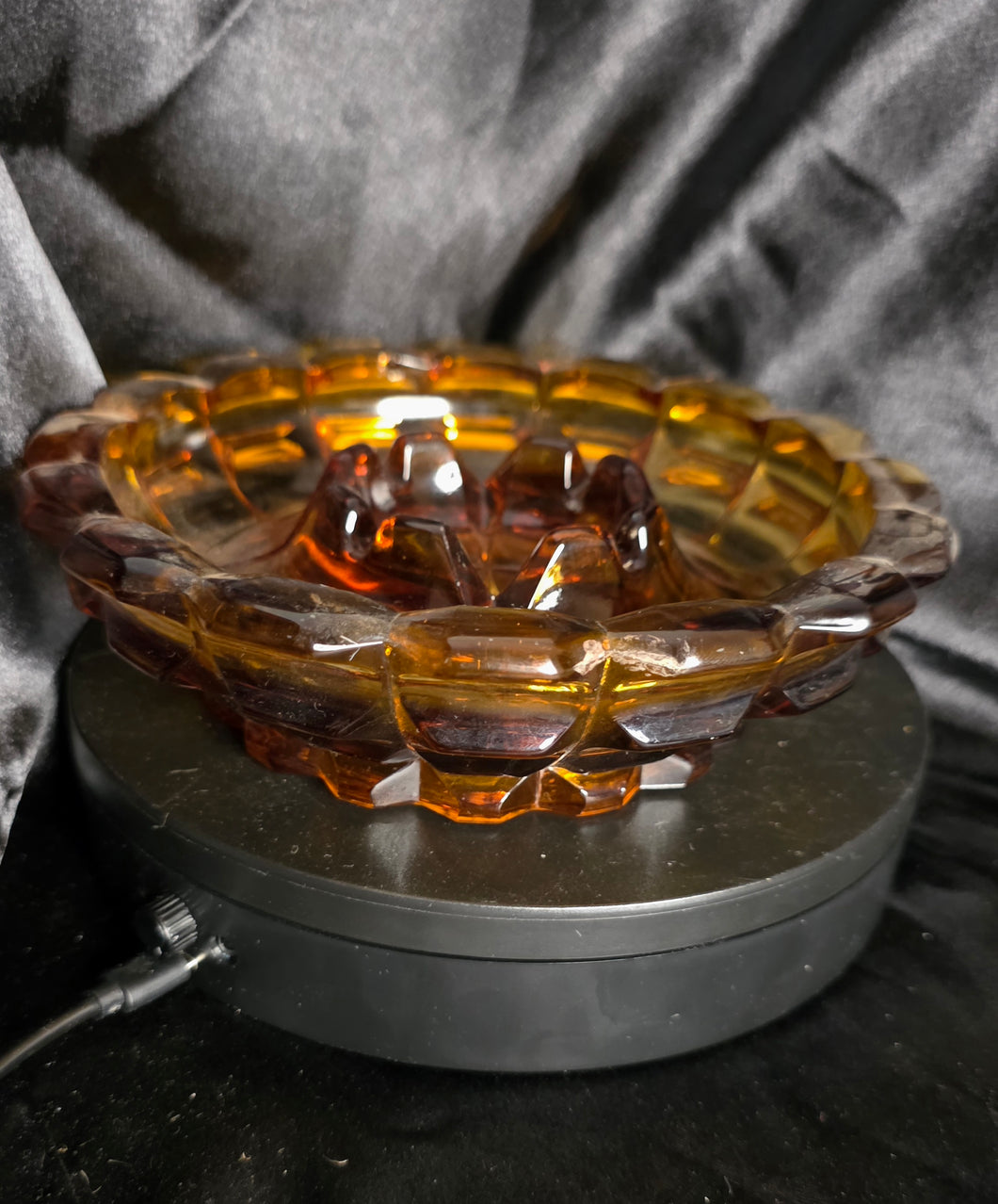 Vintage Fenton Art Glass Valencia Pattern Amber Ashtray | Mid-Century Modern Heavy Glass Dish