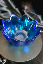 Load image into Gallery viewer, Vintage Turquoise Blue Glass Petal Bowl - Scalloped Rim Flower Design
