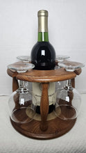 Load image into Gallery viewer, Vintage Dolphin Genuine Teak Wine Caddy with 4 Wine Glasses
