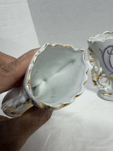 Load image into Gallery viewer, Vintage Pair of Hand-Painted Porcelain Openwork Toothpick Holders with Pink Roses &amp; Gold Gilt
