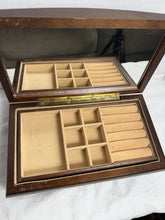 Load image into Gallery viewer, Vintage Wooden Jewelry Box with Mirror Lid &amp; Removable Organizer Tray
