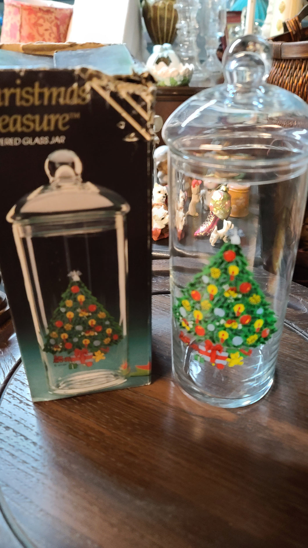 Christmas Tree Glass Jar Vintage
