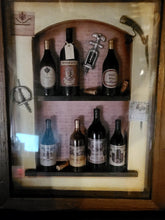 Load image into Gallery viewer, Vintage Wine Bottle Display in Shadowbox Frame 15in x 13in
